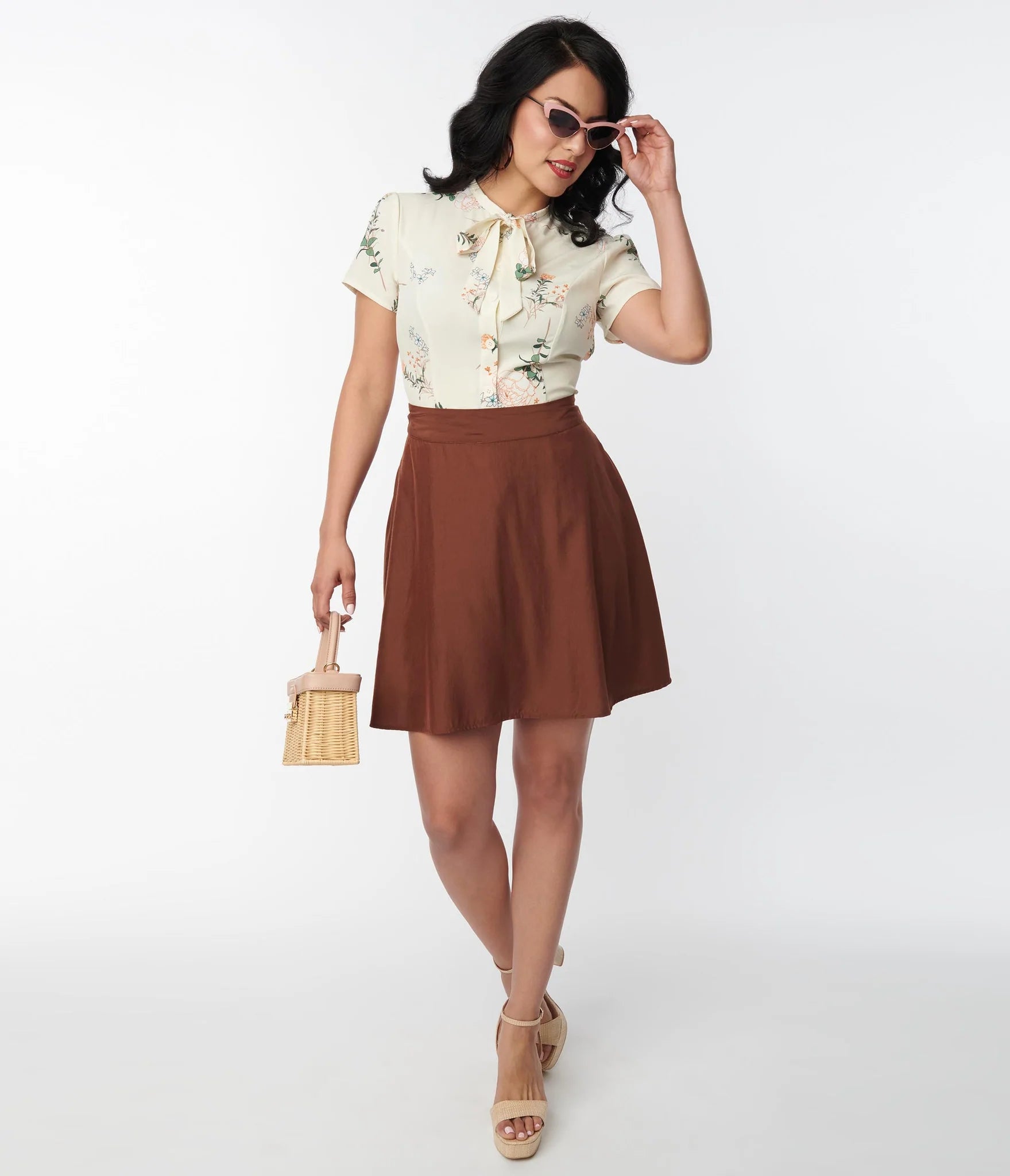 Unique Vintage Brown Briella Flare Skirt