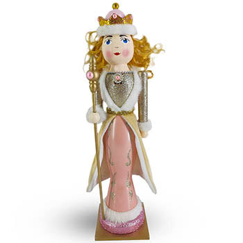 Fancy Rose Gold Nutcracker Queen in Pink, Gold and White Fur Trim