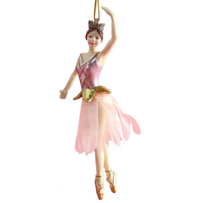 Rose Gold Ballerina with Fabric Tutu Resin Ornament