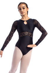 Adult Long Sleeve Shimmer Microfiber Leotard with Lace